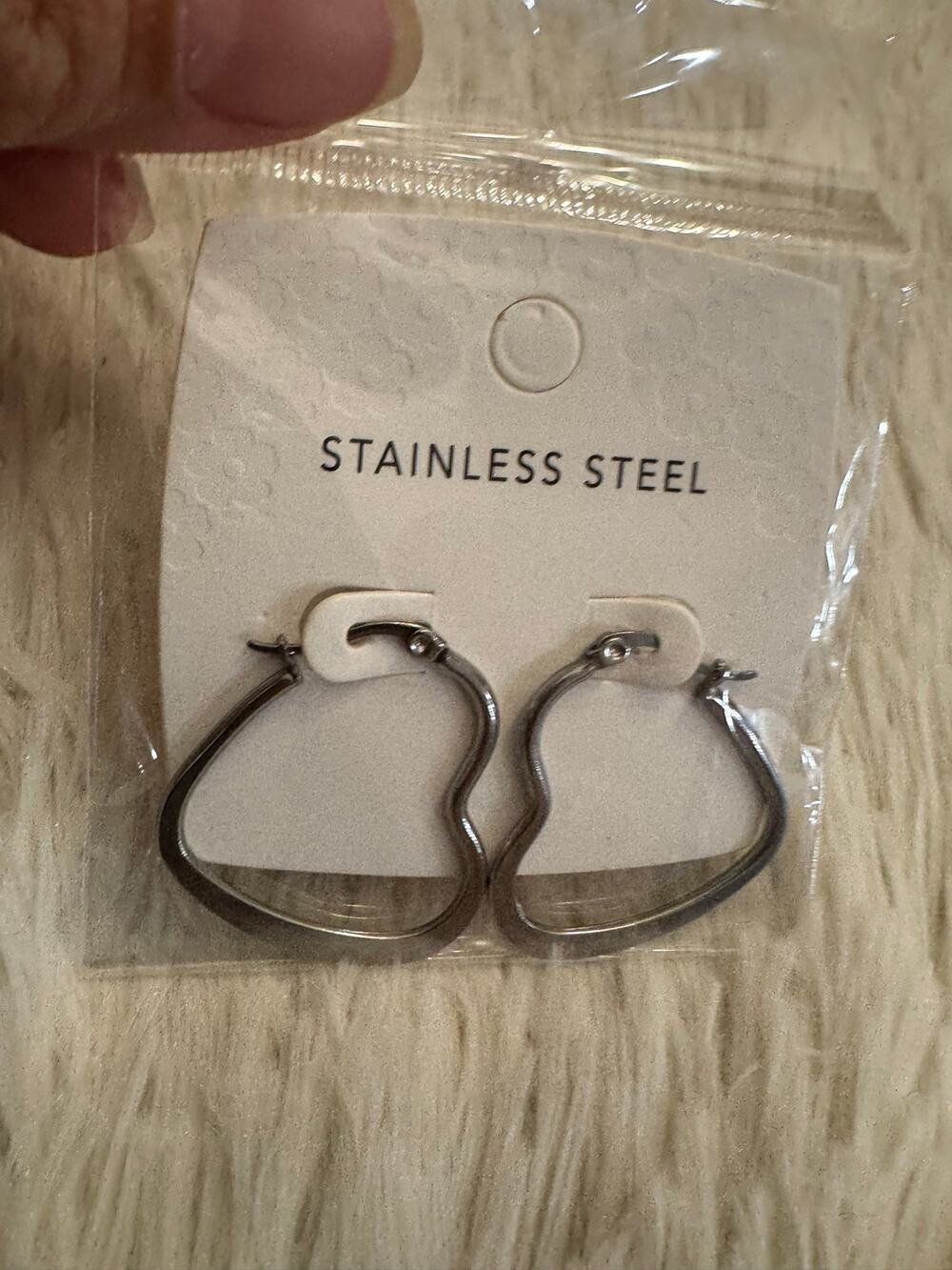 Silver stainless steel heart hoop earrings